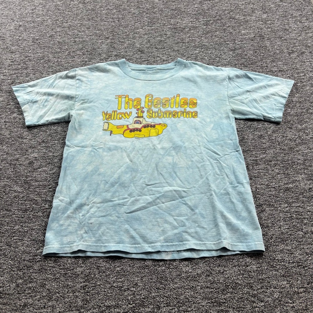Y2K 2000s The Beatles Yellow Submarine Band Graphic Blue Tie Dye T-Shirt Medium